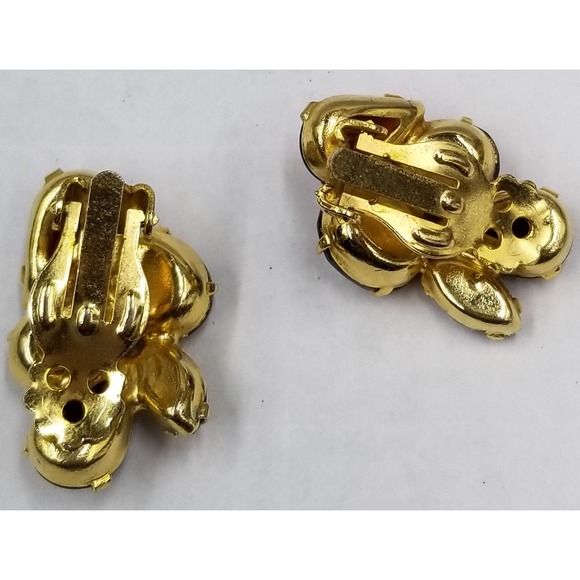Vintage Unsigned Topaz Diamond Shaped Rhinestones Brooch & D&E? Clip Earrings - Picture 6 of 9